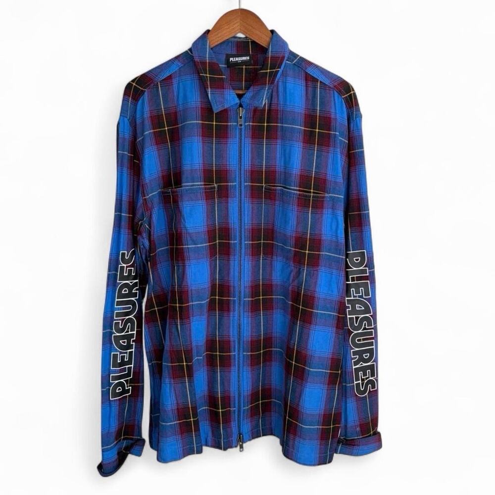 Pleasures Grunge Streetwear Mens XL Zip Up Plaid Flannel Skater Jacket